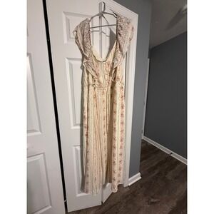 Torrid Floral Ribbons Maxi Dress Cream Pink Blue Ruffle Sleeve Size 6
